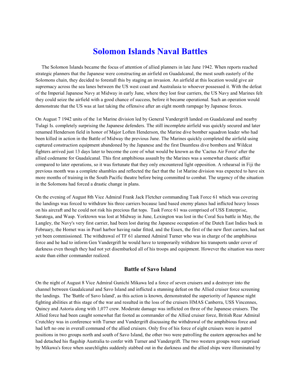 Solomon Islands Naval Battles