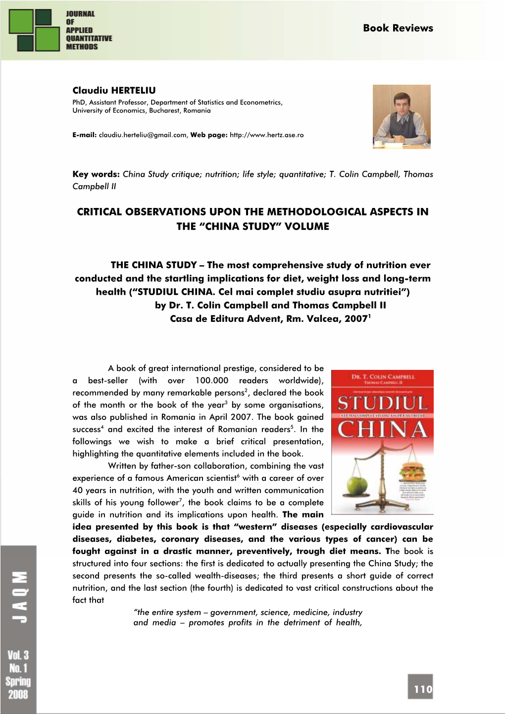 China Study Critique; Nutrition; Life Style; Quantitative; T
