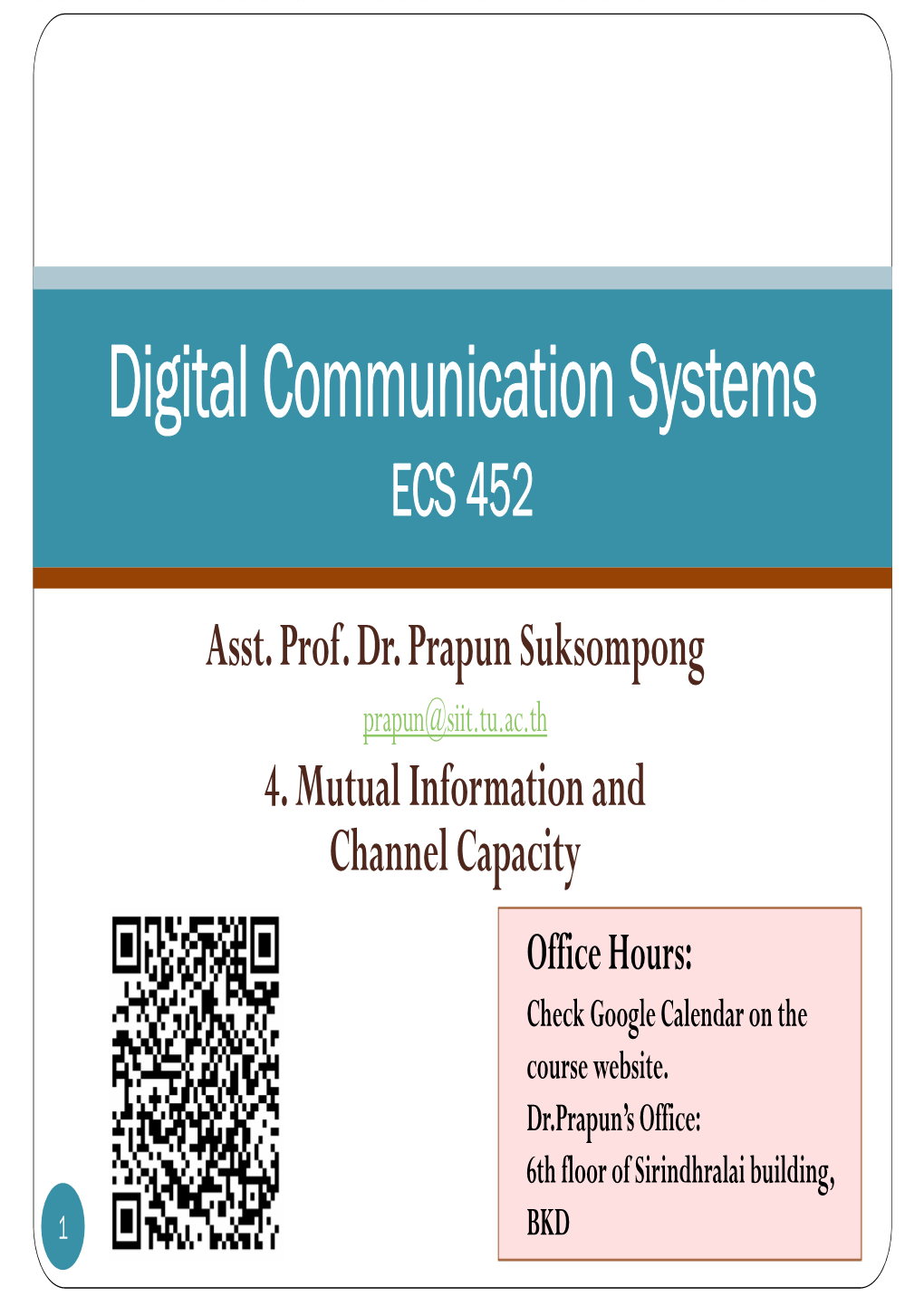 Digital Communication Systems ECS 452