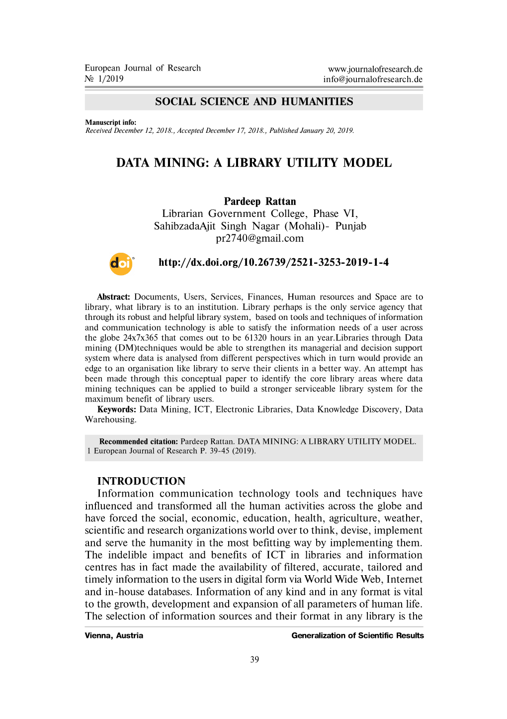 Data Mining: a Library Utility Model