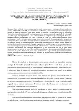 Universidade Estadual De Goiás – UEG Unidade Universitária De Formosa VI Congresso Latino Americano De Compreensão Leitora - 4, 5 E 6 De Setembro De 2013