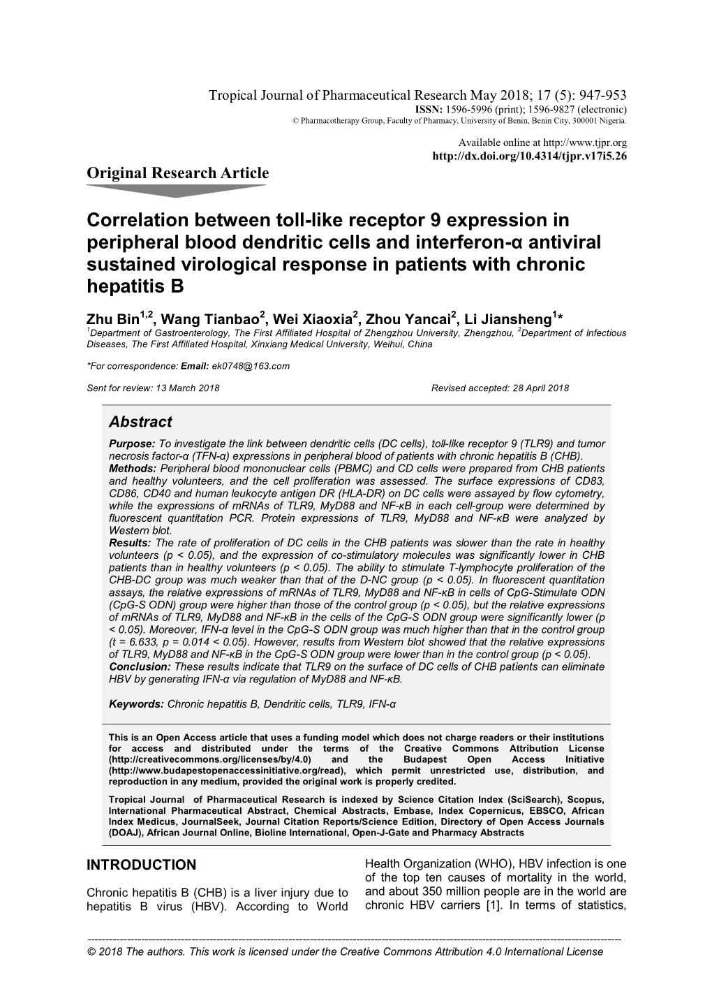 Correlation Between Toll-Like Receptor 9 Expression in Peripheral Blood