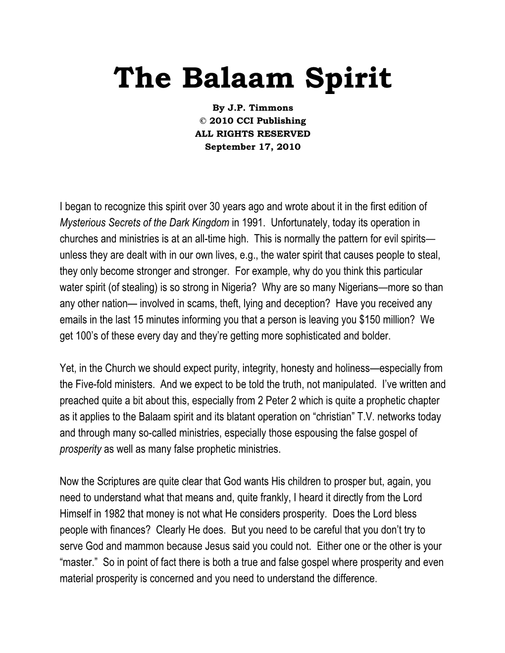 The Balaam Spirit