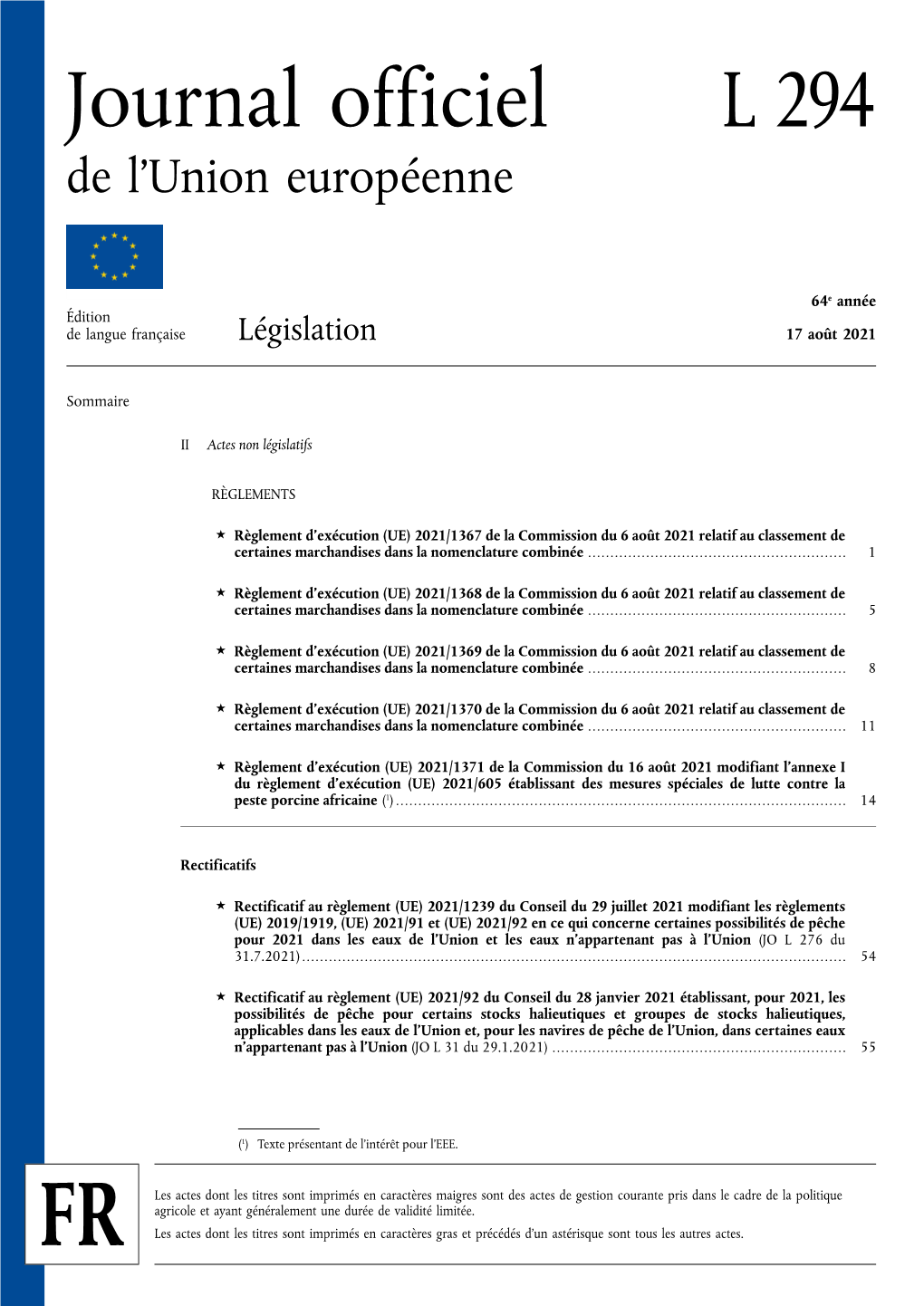 Journal Officiel L 294 De L’Union Européenne