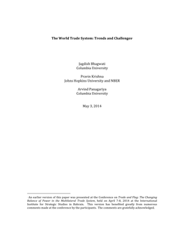The World Trade System: Trends and Challenges∗