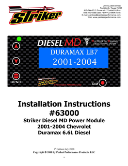 Installation Instructions #63000 Striker Diesel MD Power Module 2001-2004 Chevrolet Duramax 6.6L Diesel
