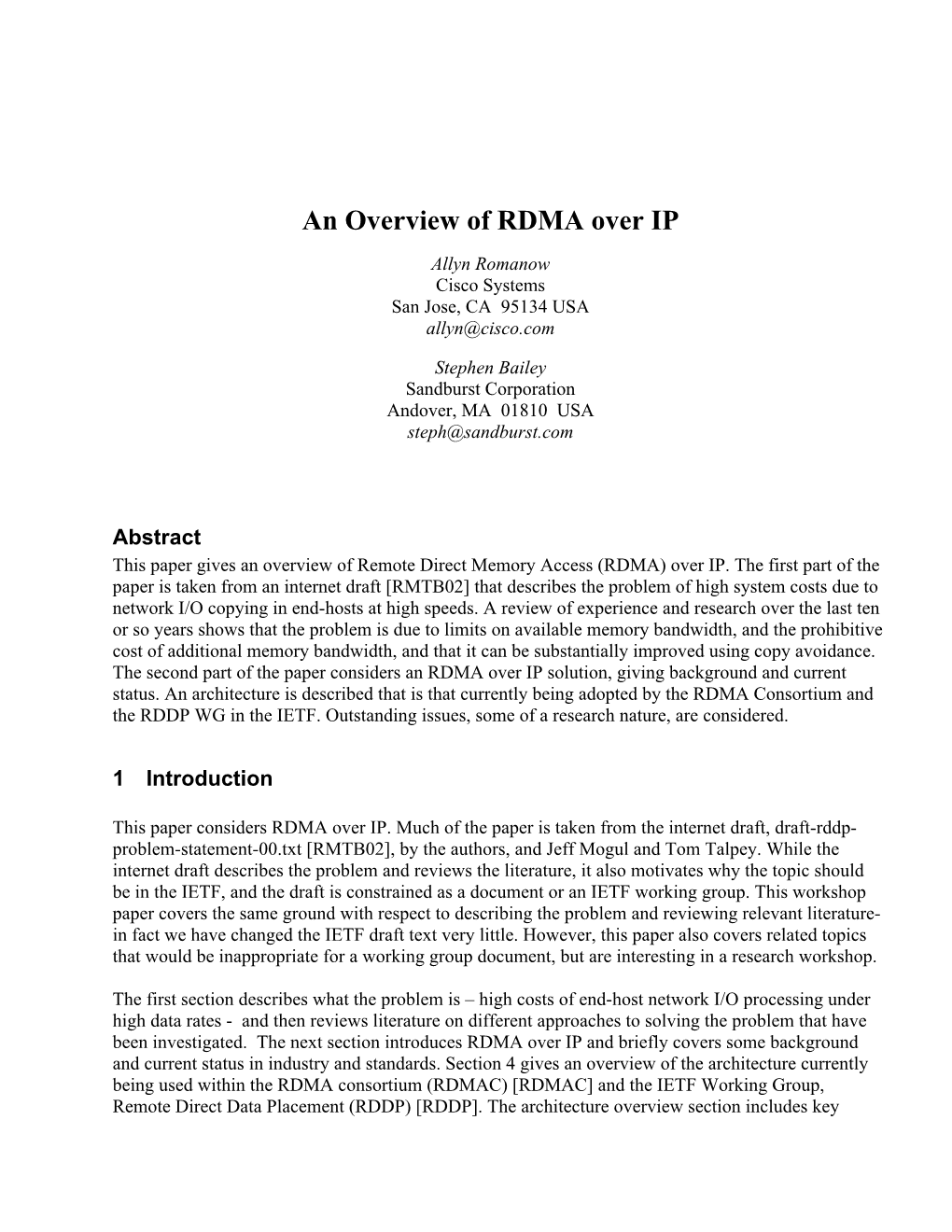 An Overview of RDMA Over IP