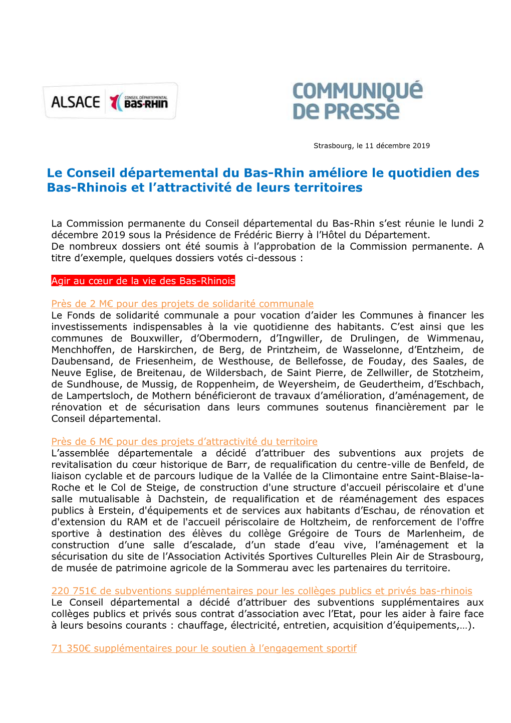 Commission Permanente 2 Décembre 2019