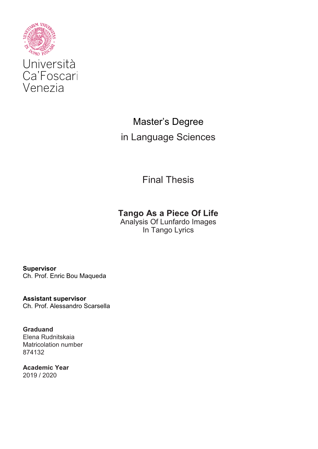 Master's Degree in Language Sciences Final Thesis