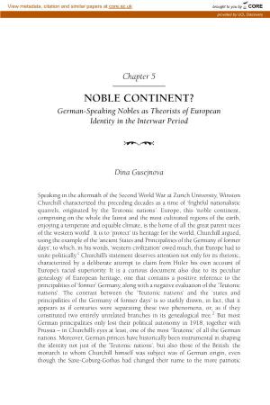 NOBLE CONTINENT? German-Speaking Nobles As Theorists of European Identity in the Interwar Period