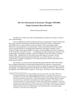 The Two Movements in Economic Thought, 1700-2000: Empty Economic Boxes Revisited