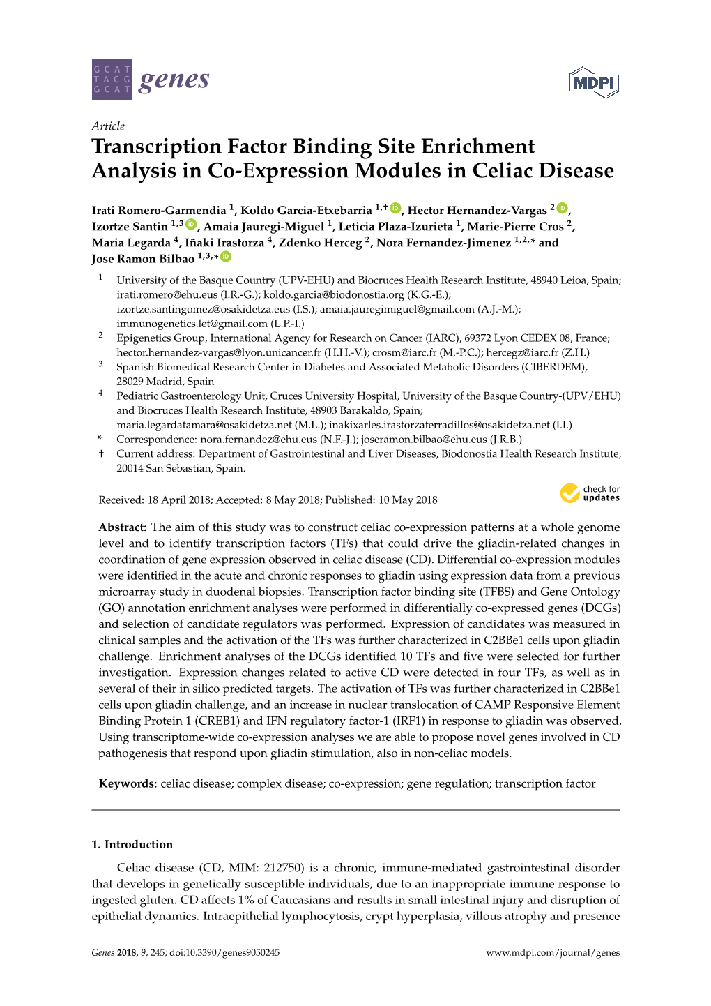 Transcription Factor Binding Site Enrichment Analysis in Co-Expression Modules in Celiac Disease