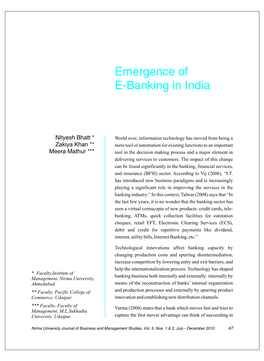 Emergence of E-Banking in India