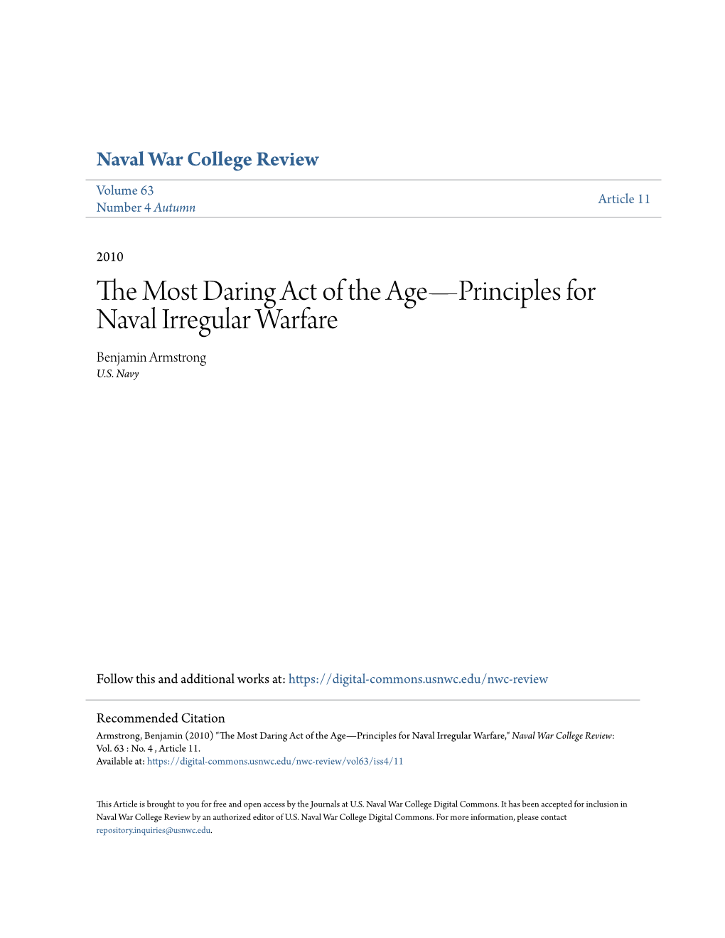 The Most Daring Act of the Age—Principles for Naval Irregular War