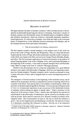 Opments in Philosophical and Linguistic Theories of Meaning