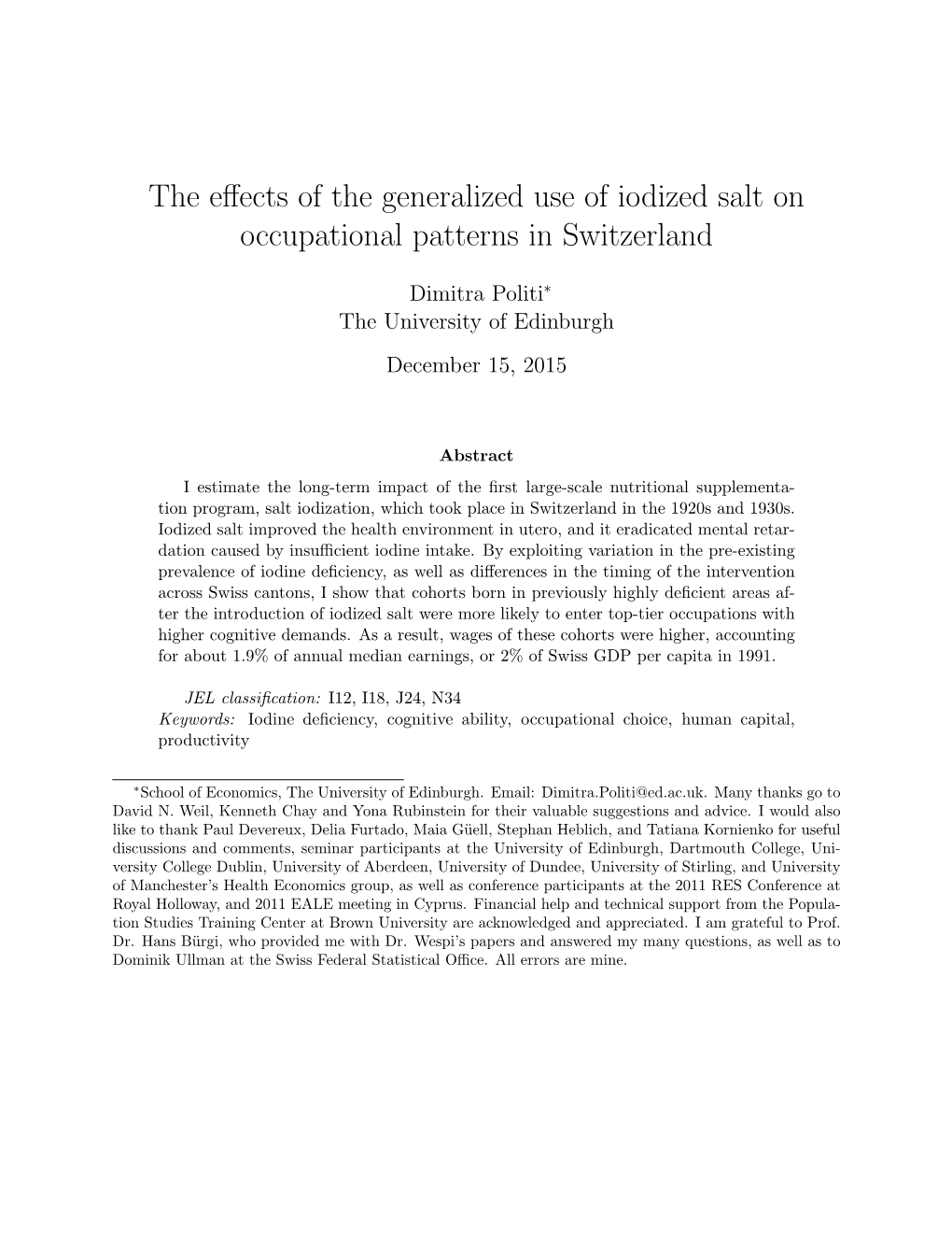 The Effects of the Generalized Use of Iodized Salt on Occupational