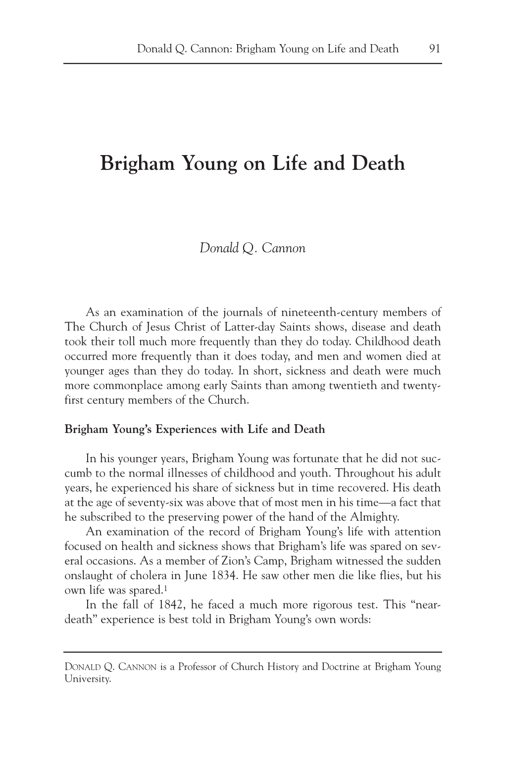 Brigham Young on Life and Death 91