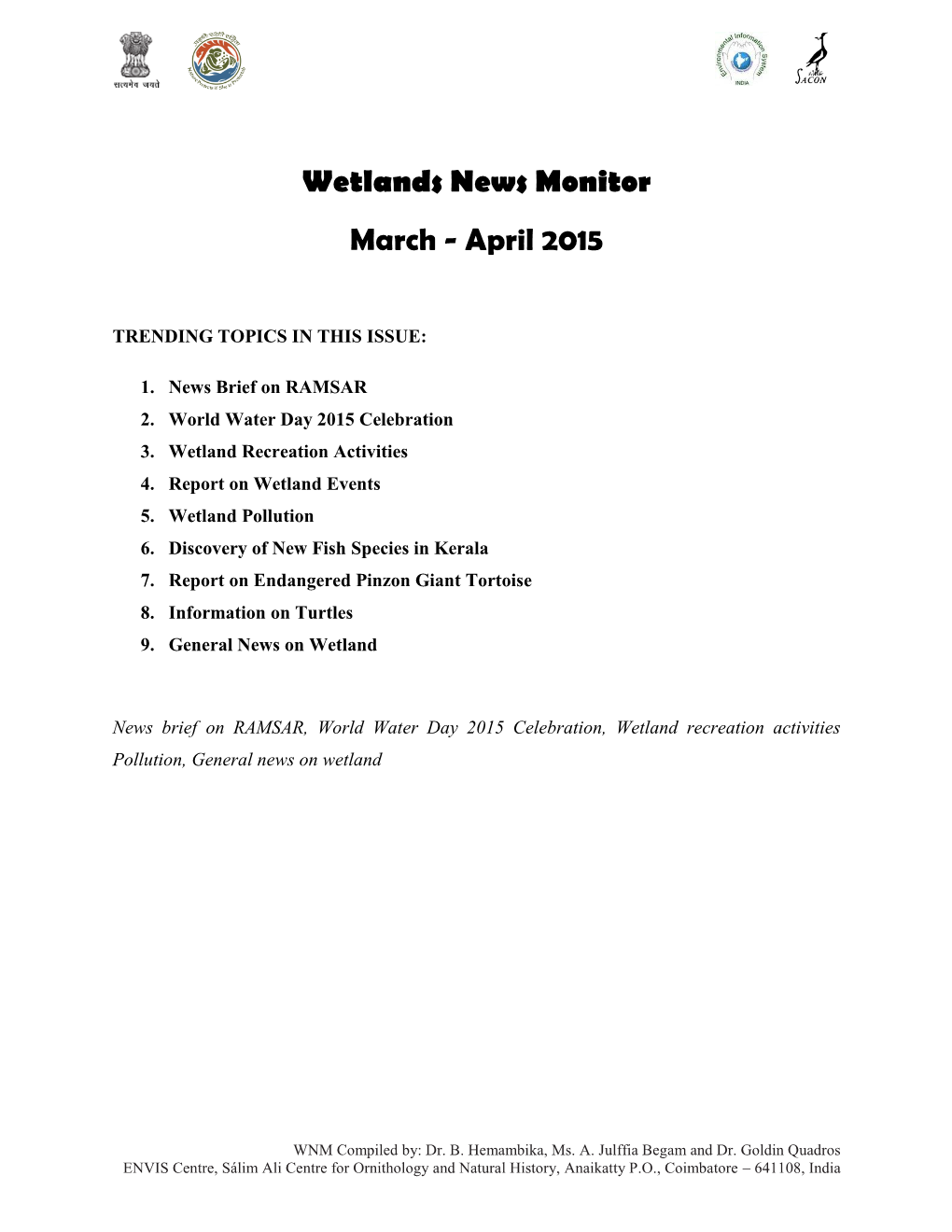 Wetlands News Monitor March - April 2015