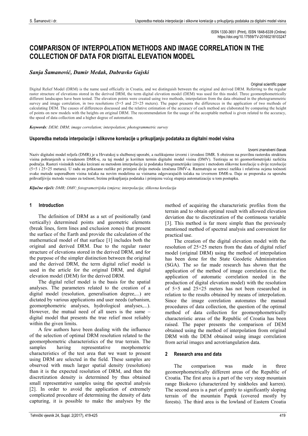 Comparison of Interpolation Methods and Image Correlation in the Collection of Data for Digital Elevation Model