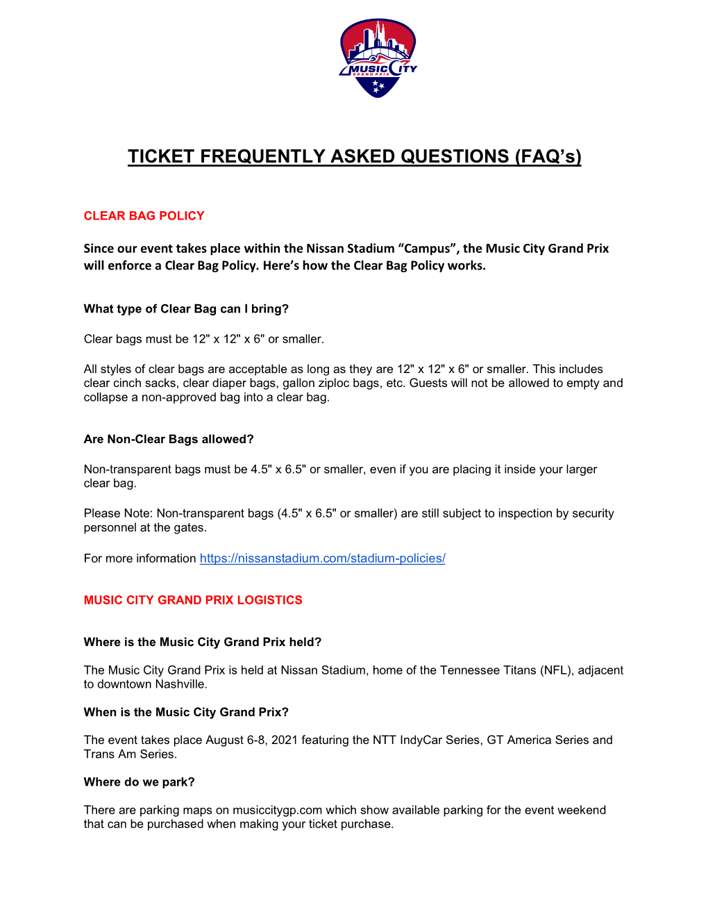 TICKET FREQUENTLY ASKED QUESTIONS (FAQ's)