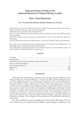 Type-Specimens of Birds in the National Museum of Natural History, Leiden Part 1. Non-Passerines