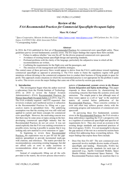 Review of the FAA Recommended Practices for Commercial Spaceflight Occupant Safety