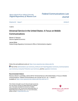 Universal Service in the United States: a Focus on Mobile Communications