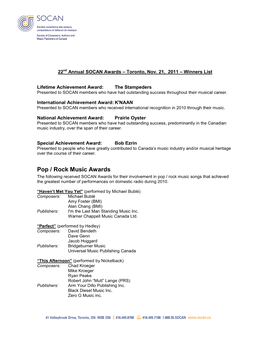 SOCAN Pleased with New Tariff for Satellite Radio April 13, 2009