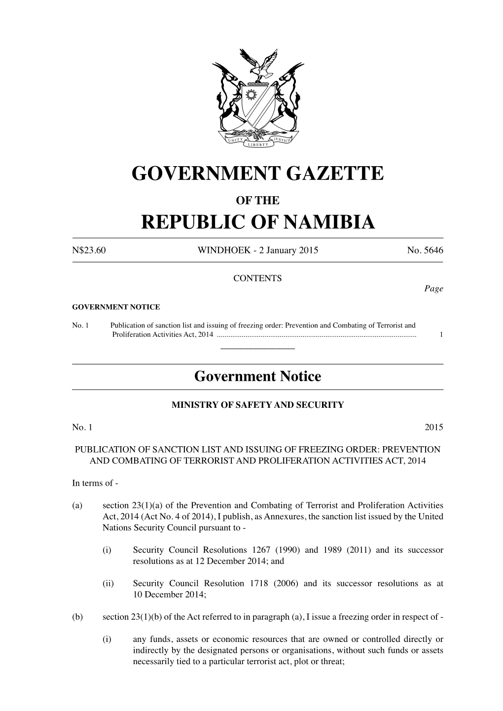 Government Gazette Republic of Namibia