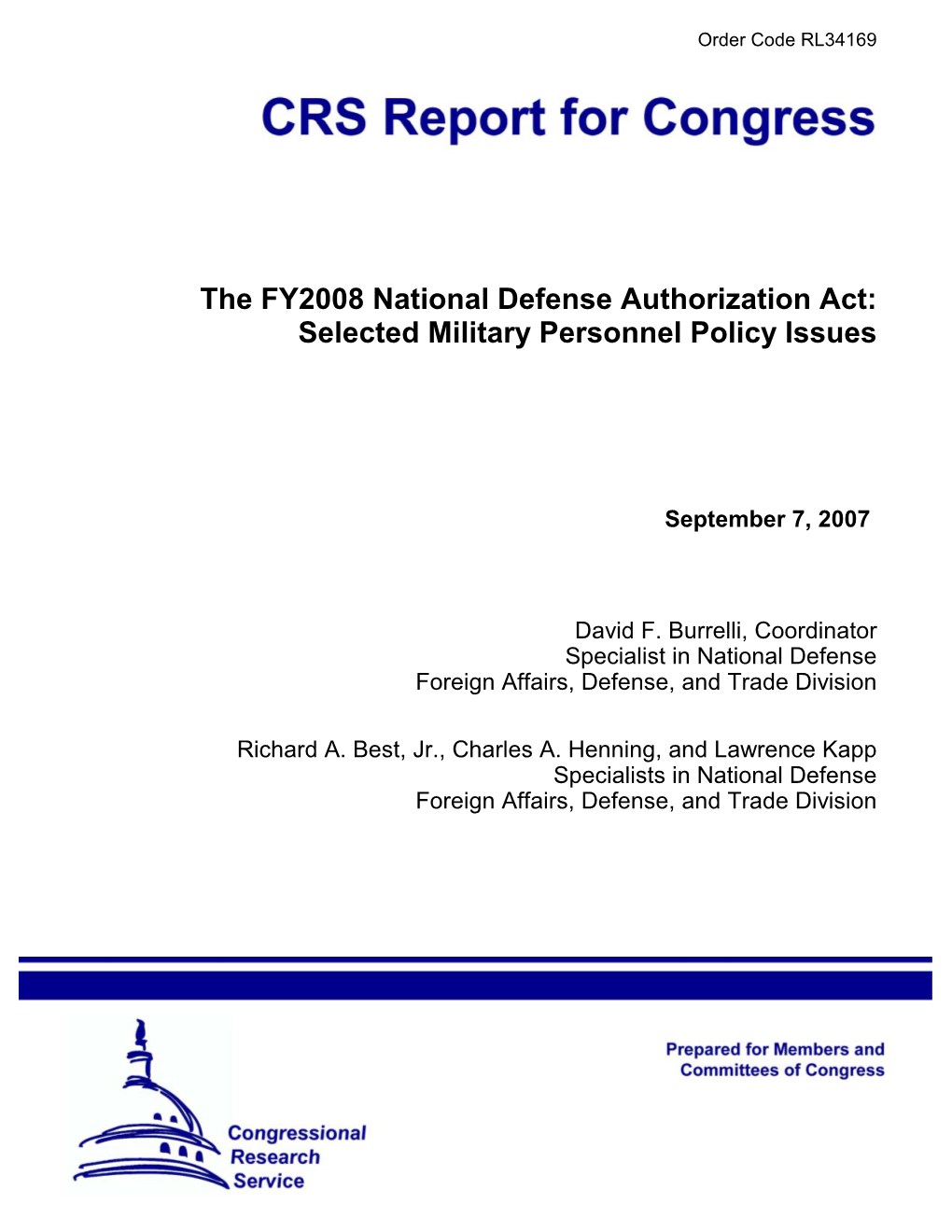 Selected Military Personnel Policy Issues