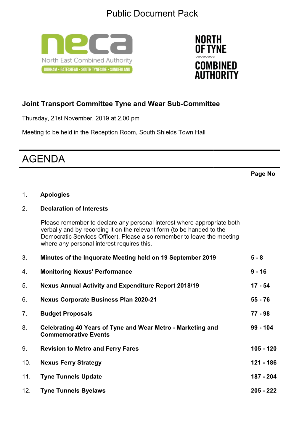 (Public Pack)Agenda Document for Joint Transport Committee Tyne