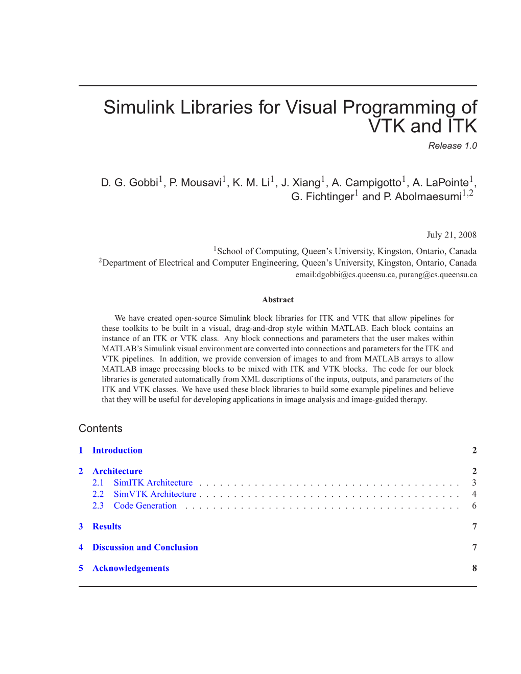 Simulink Libraries for Visual Programming of VTK and ITK Release 1.0