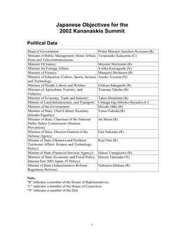 Japanese Objectives for the 2002 Kananaskis Summit