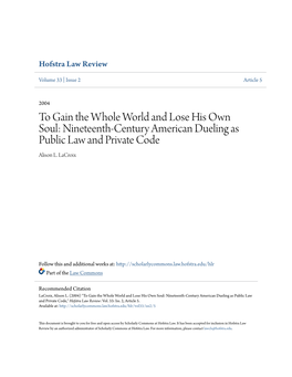 Nineteenth-Century American Dueling As Public Law and Private Code Alison L
