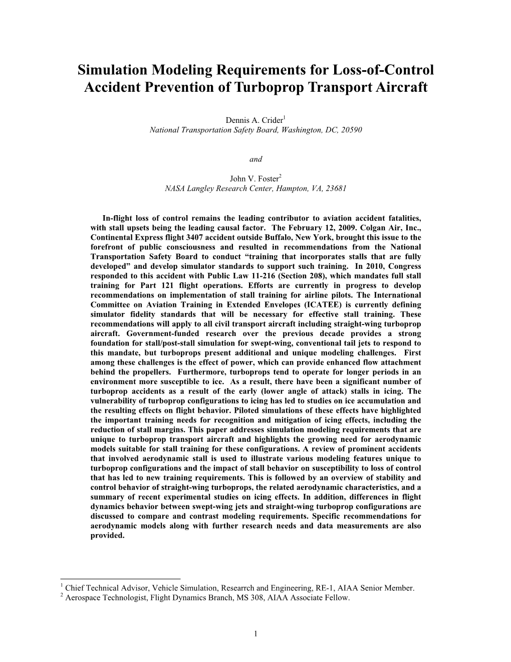 Simulation Modeling Requirements for Loss-Of-Control Accident Prevention of Turboprop Transport Aircraft