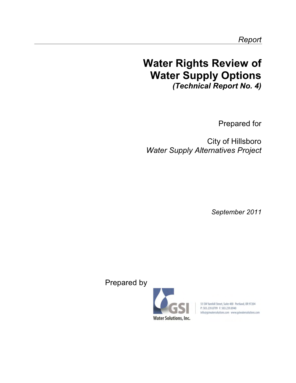 Water Rights Review of Water Supply Options (Technical Report No