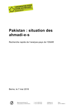 Pakistan : Situation Des Ahmadi-E-S