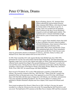 Peter O'brien, Drums