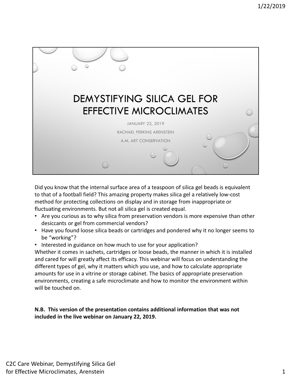 Demystifying Silica Gel for Effective Microclimates January 22, 2019 Rachael Perkins Arenstein A.M