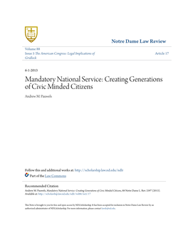 Mandatory National Service: Creating Generations of Civic Minded Citizens Andrew M