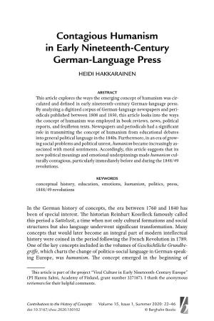 Contagious Humanism in Early Nineteenth-Century German-Language Press HEIDI HAKKARAINEN