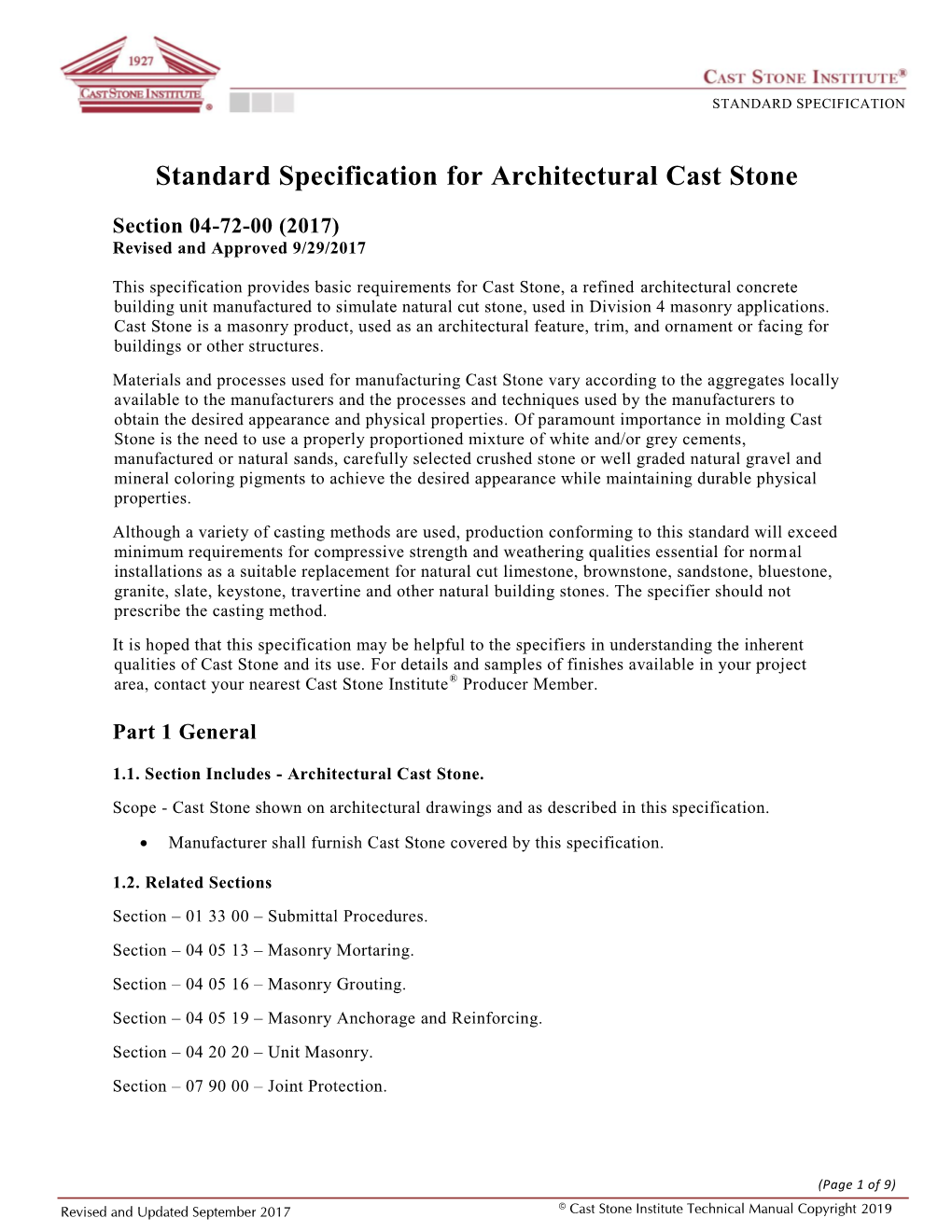 Standard Specification for Architectural Cast Stone