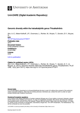 Genomic Diversity Within the Haloalkaliphilic Genus Thioalkalivibrio