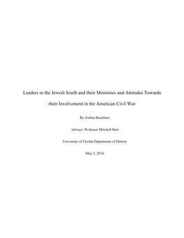 Leaders in the Jewish South and Their Memories and Attitudes Towards