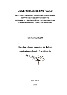 Historiografia Das Traduções Do Quixote Publicadas No Brasil – Provérbios Do Sancho Pança