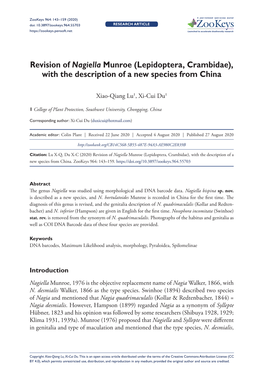 Revision of Nagiella Munroe (Lepidoptera, Crambidae), with the Description of a New Species from China