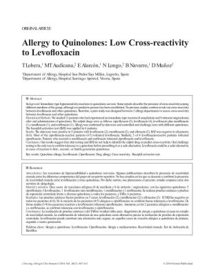 Allergy to Quinolones: Low Cross-Reactivity to Levofloxacin