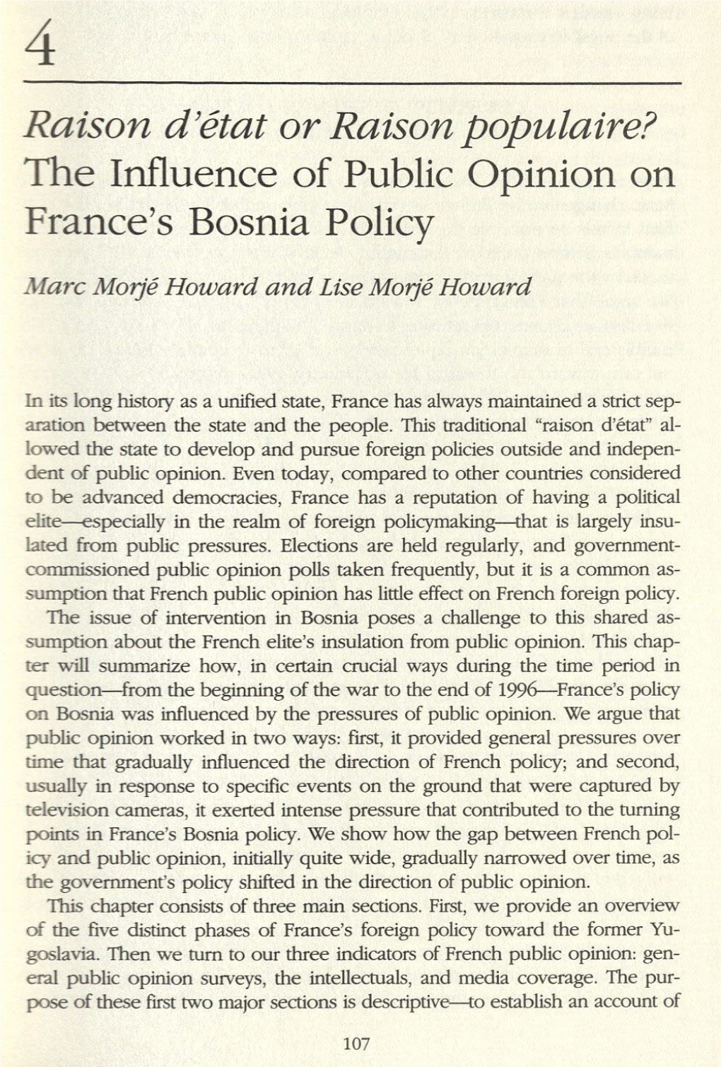 The Influence of Public Opinion on France's Bosnia Policy