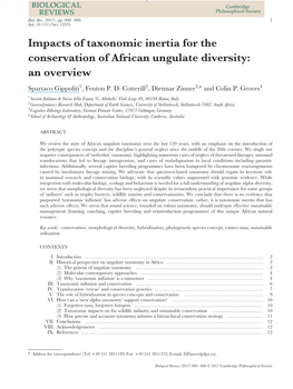 Impacts of Taxonomic Inertia for the Conservation of African Ungulate Diversity: an Overview Spartaco Gippoliti1, Fenton P
