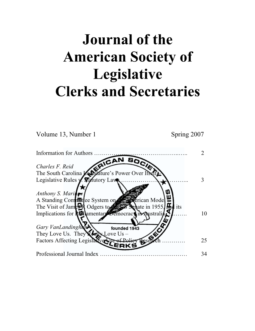 Journal of the American Society of Legislative Clerks and Secretaries